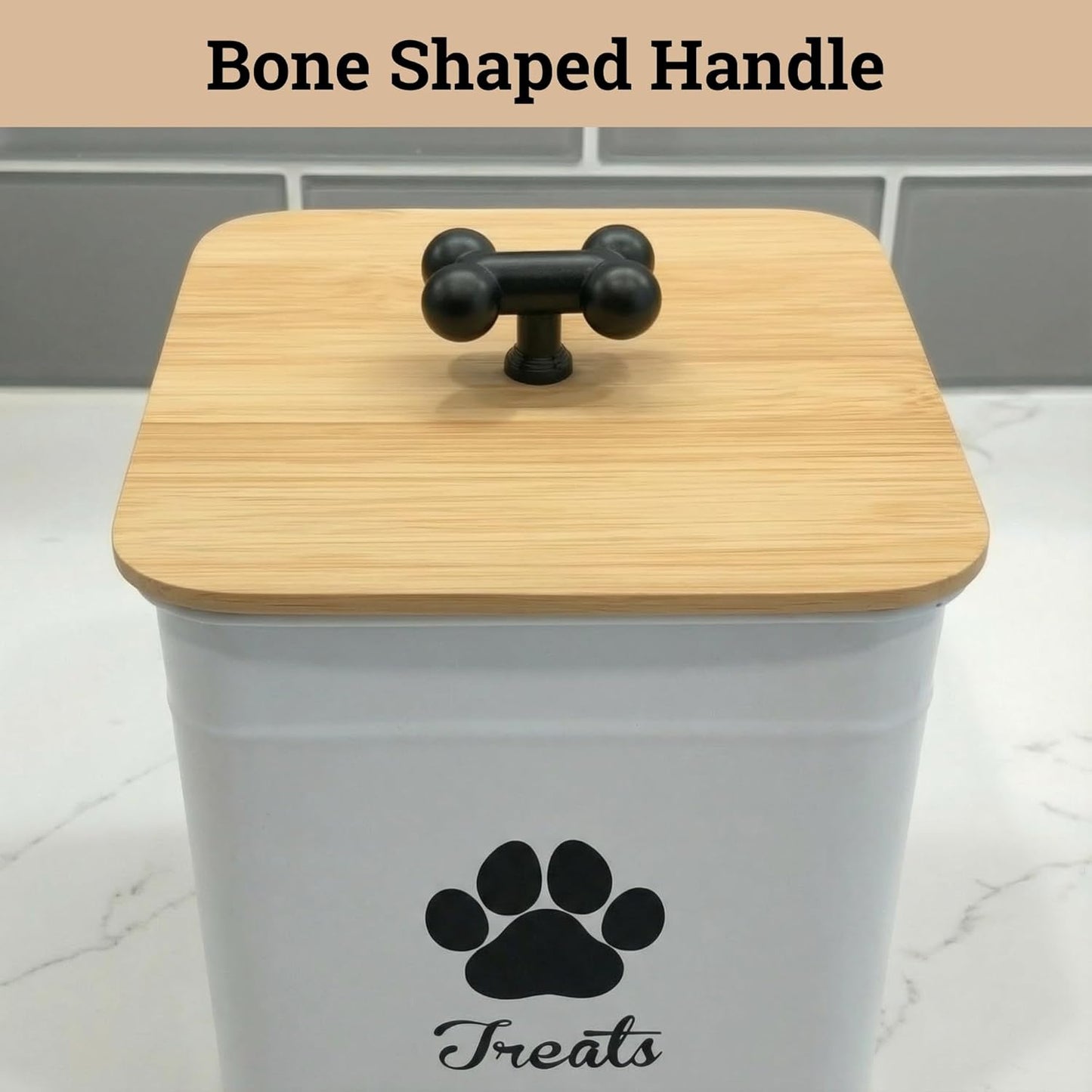Dog Treat Container Airtight - 6 Inch Wide x 8 Inch Tall Iron Dog Treat Jar for Kitchen Counter with Airtight Bamboo Lid - 12 Cup Capacity Pet Treat Container - Doggie Cookie Jar - Big Treats Canister