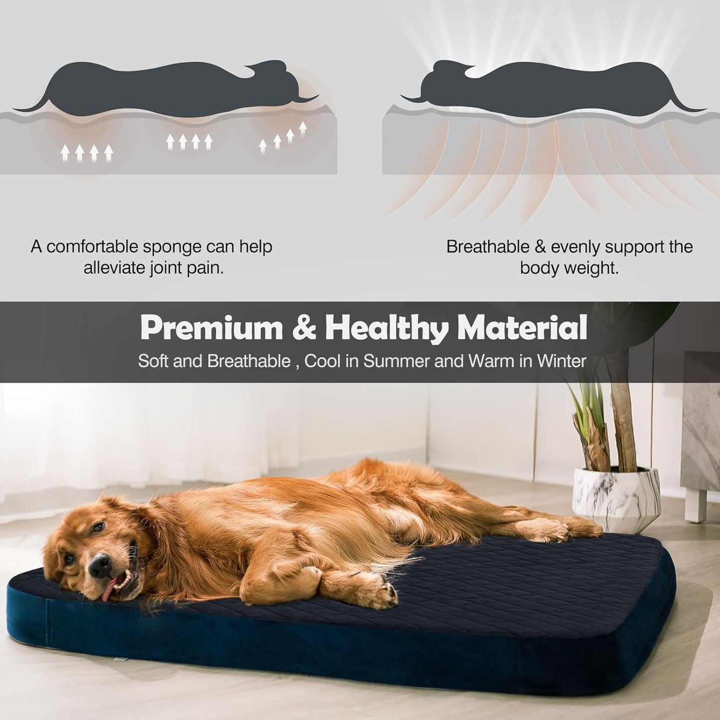 Large Dog Bed, High Density Foam, Good Resilience for Enough Cushion to Large Dogs Such as Great Dane, 47 * 39 Inches Widen Pet Bed, Non Slip Bottom with Removable Washable Cover