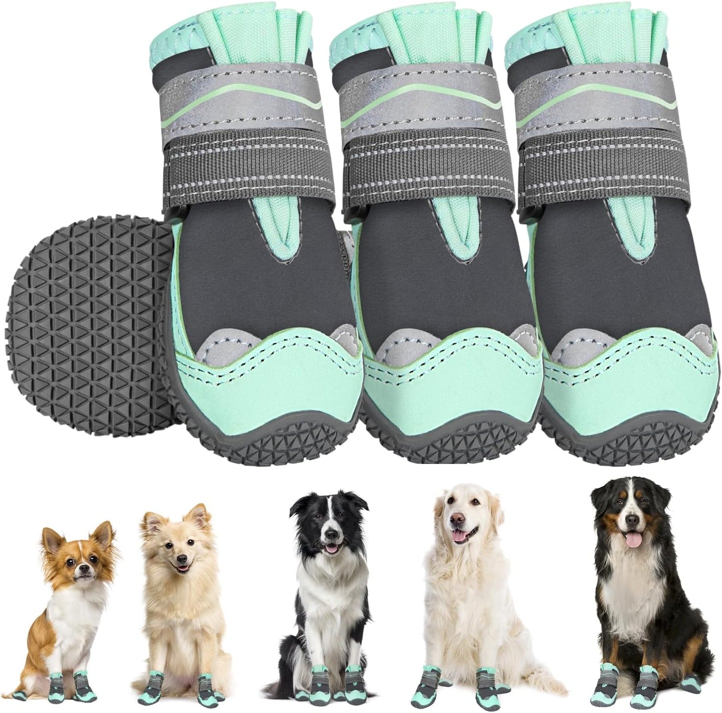 SlowTon Dog Shoes for Large Small Medium Dogs - Breathable Dog Boots for Summer Hot Pavement, Paw Protector for Outdoor Walking Winter Snow, Anti-Slip Rubber Dog Booties for Hardwood Floor (Green, 6)