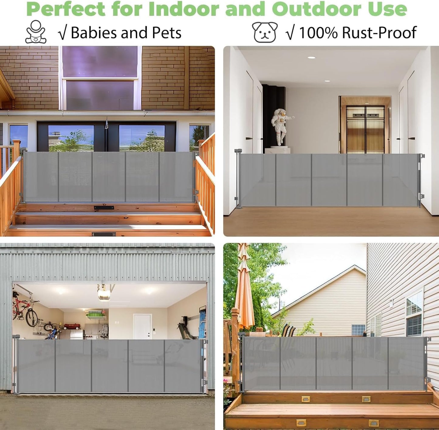 96 Inch Wide Reinforced Retractable Baby Gate with Support Rods, Extra Long Dog Gate Retractable Gate Outdoor Gates for Decks, Prevent Crawling Under Extra Long Baby Gates for Large Openings, Black