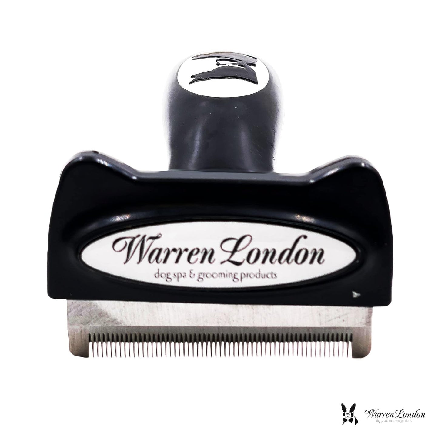 Warren London Deshedding Brush for Dogs – Small Long-Hair | Stainless-Steel Undercoat Rake Reduces Shedding Up to 95% | Gentle Skin-Safe Comb, Quick-Clean Release, Non-Slip Ergonomic Grip