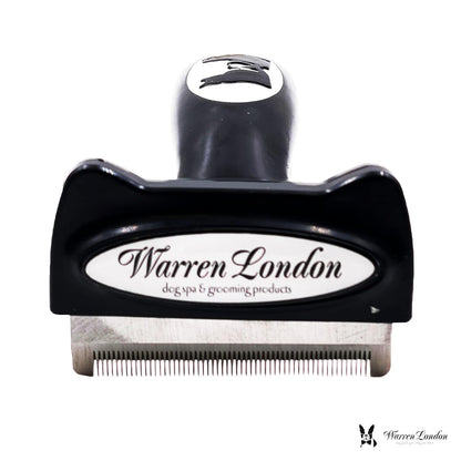 Warren London Deshedding Brush for Dogs – Small Long-Hair | Stainless-Steel Undercoat Rake Reduces Shedding Up to 95% | Gentle Skin-Safe Comb, Quick-Clean Release, Non-Slip Ergonomic Grip