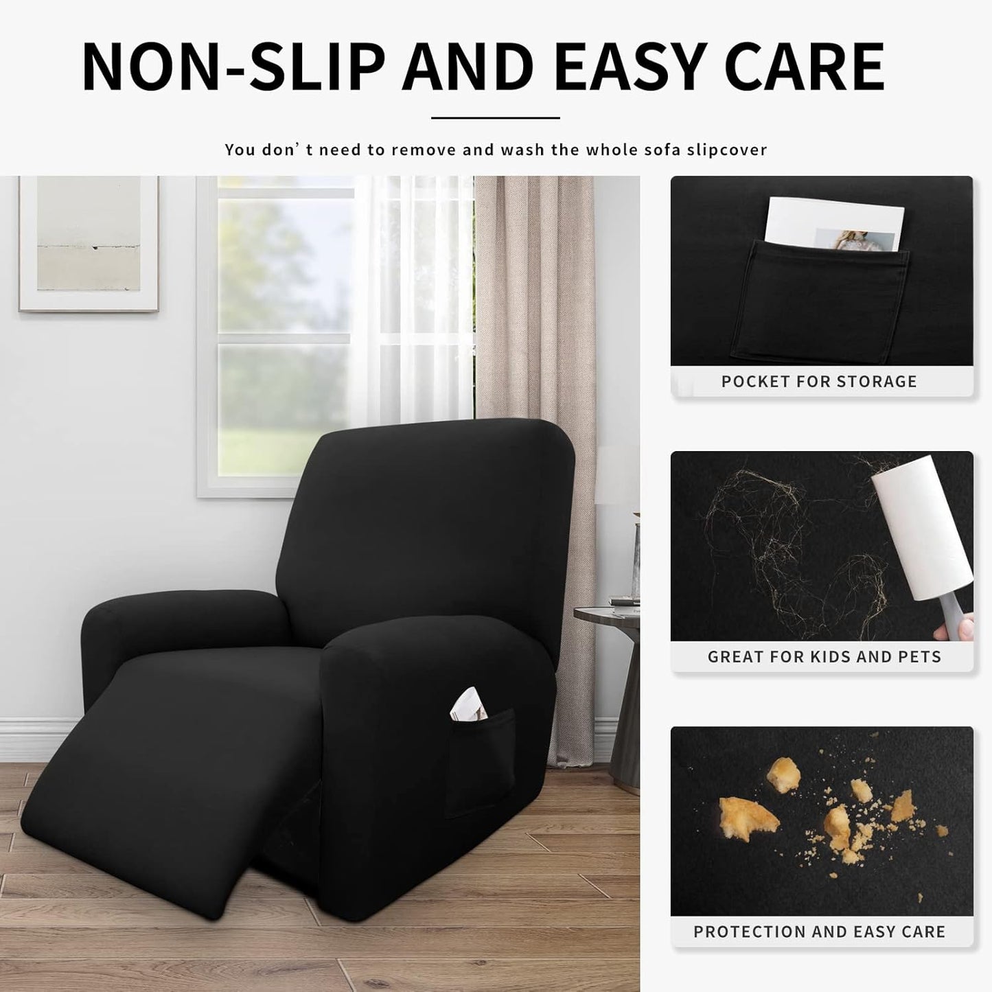 Easy-Going 100% Dual Waterproof 4 Pieces Stretch Soft Couch Cover for Dogs, Sofa Slipcover for 3 Separate Cushion Couch Leakproof Furniture Protector for Kids, Pets Dark Gray