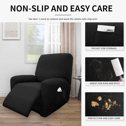 Easy-Going 100% Dual Waterproof 4 Pieces Stretch Soft Couch Cover for Dogs, Sofa Slipcover for 3 Separate Cushion Couch Leakproof Furniture Protector for Kids, Pets Dark Gray