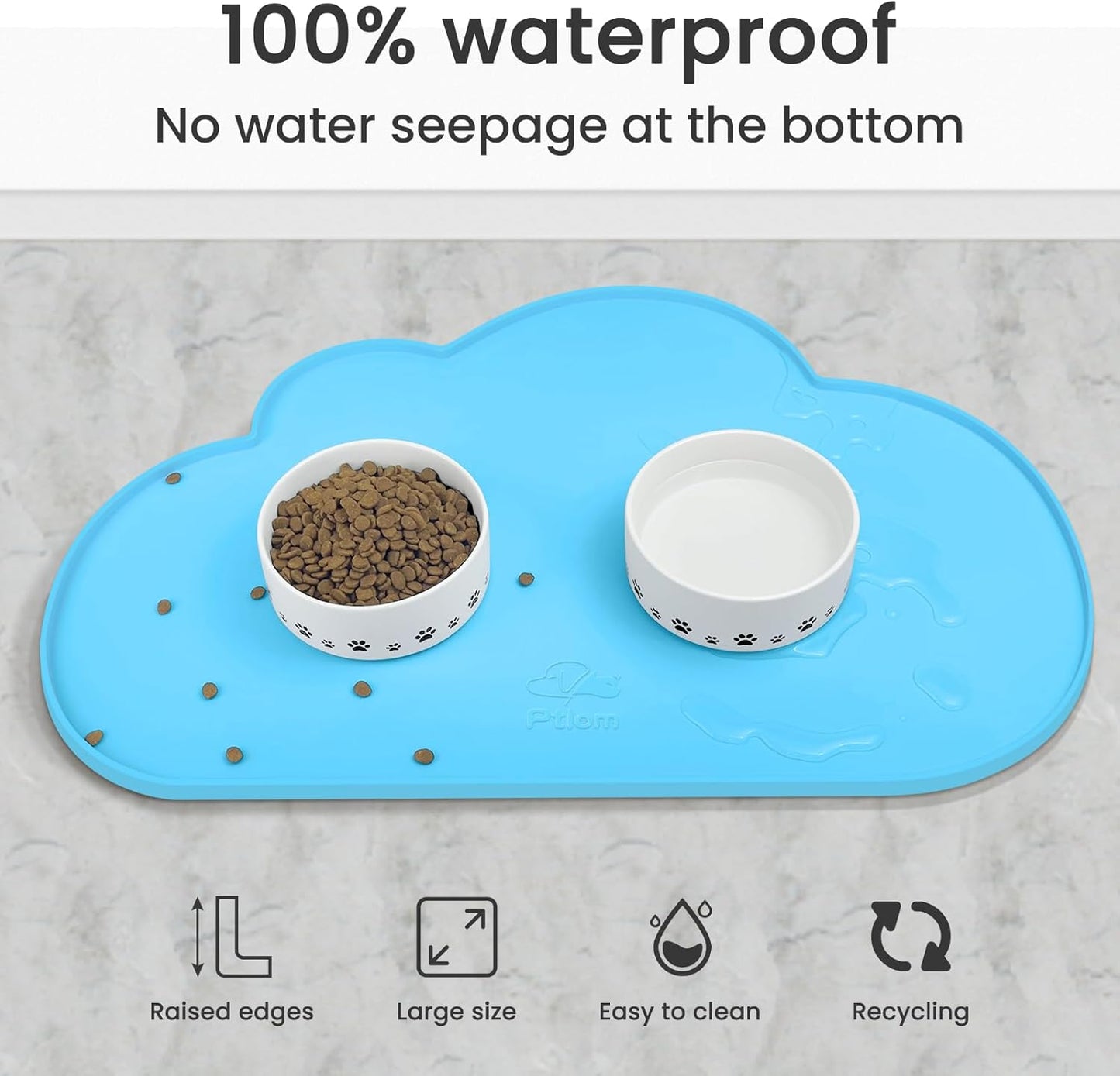 Ptlom Silicone Pet Placemat for Dogs and Cats, Non-Slip Waterproof Dog Feeding Bowl Mats for Food and Water, Small Medium Large Pet Puppy Tray Mat Prevent Residues from Spilling onto The Floor, Beige
