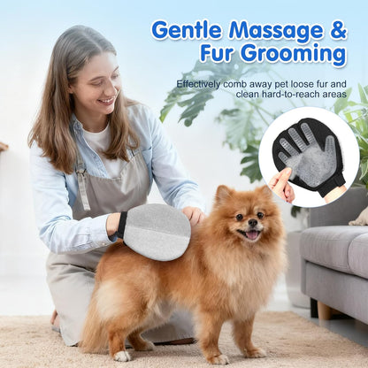 Pawaboo 2-in-1 Pet Hair Removal Glove – Reusable Electrostatic & Silicone Grooming Mitt for Dogs, Cats, Carpet, Couch, Car Seats & Clothing, Dual-Side Gentle Deshedding Tool, Easy to Clean