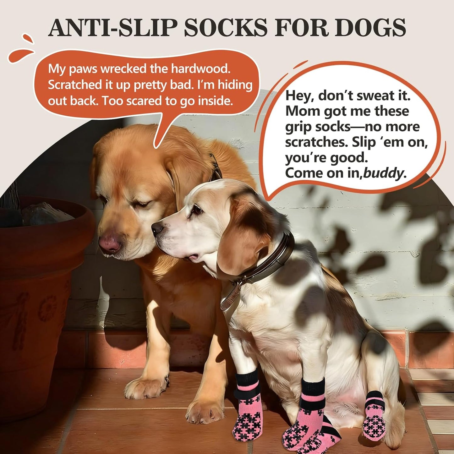 Dog Grippy Socks for Senior Dog - Double Side Dogs Booties to Prevent Licking, Boots & Paw Protectors for Hardwood Floors, No Twist Non Slip Socks for Small Medium Large Dogs, Black, L