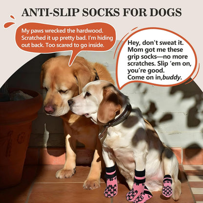 Dog Grippy Socks for Senior Dog - Double Side Dogs Booties to Prevent Licking, Boots & Paw Protectors for Hardwood Floors, No Twist Non Slip Socks for Small Medium Large Dogs, Black, L