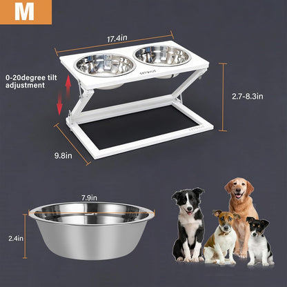 Elevated Dog Bowls, Adjustable Raised Dog Bowl Stand with 2 Stainless Steel Food Bowls 20°Tilted Water Bowls for Medium Small Sized Dogs (Black, Medium)