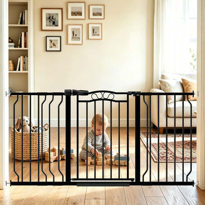 Fairy Baby 62.5"-71.6" Extra Wide Baby Gate Pressure Mount, Long Large Dog Gate Indoor Doorways Stairs, No Drill Safety Child Gate for Kids with Double Lock, Walk Thru Pet Gate for Puppy Doggy, Black