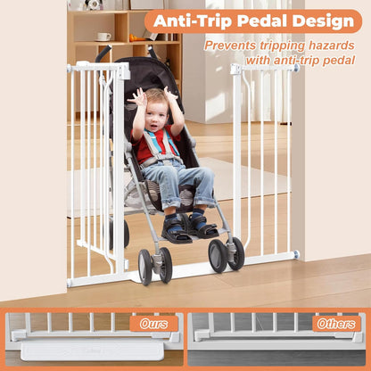 Baby Gate No Drilling, 29"-40" Auto Close Dog Gate Indoor for Doorways & Stairs, Pressure Mounted Adjustable Pet Gate, Easy Walk Through Child Gate for Children & Pets Stroller Friendly, White