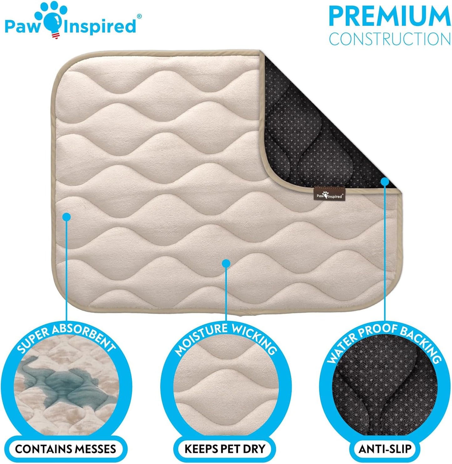 Paw Inspired Washable Padded Crate Mats for Dogs | 29” x 18” Pad, Fits 30-inch Kennels | Leakproof, Waterproof Bottom, Plush Pet Beds (Gray)