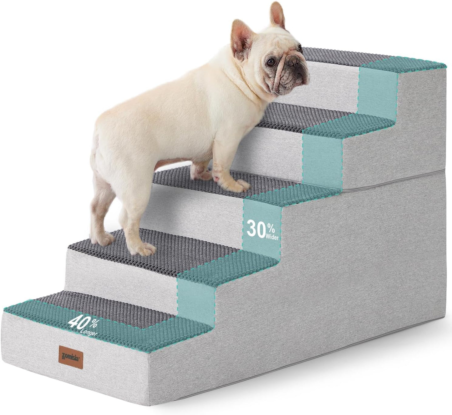 ZOMISIA Dog Ramp for Large Dogs - 24"H 5-Step Pet Stairs for High Beds with Tunnel, 2-in-1 Design with Zippers, Suitable for Indoor Cat Ladders with Non-Slip Bottom, Beige