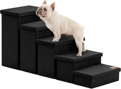 Love's cabin Dog Stairs with Storage 13" H, Foldable Pet Stairs for Small Medium or Large Dogs, Cat Puppy Steps Ramp with Zip up to 150 lbs, Solid Grey, 2 Steps