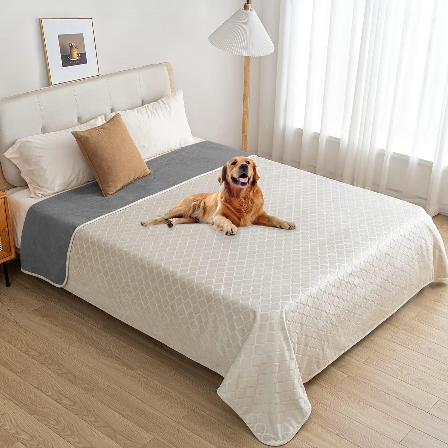 fuguitex Waterproof Dog Blanket Bed Cover Dog Crystal Velvet Moroccan Fuzzy Cozy Plush Pet Blanket Throw Blanket for Couch Sofa(40 * 60 inch, Cream+Beige)