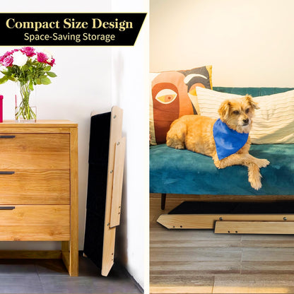 BRIKY 2-in-1 Dog Stairs/Ramp with 4 Steps, Foldable Dog Stairs for High Beds Cars Couch, Durable Wooden Pet Stairs for Small Medium Large Dogs, No Assembly Required