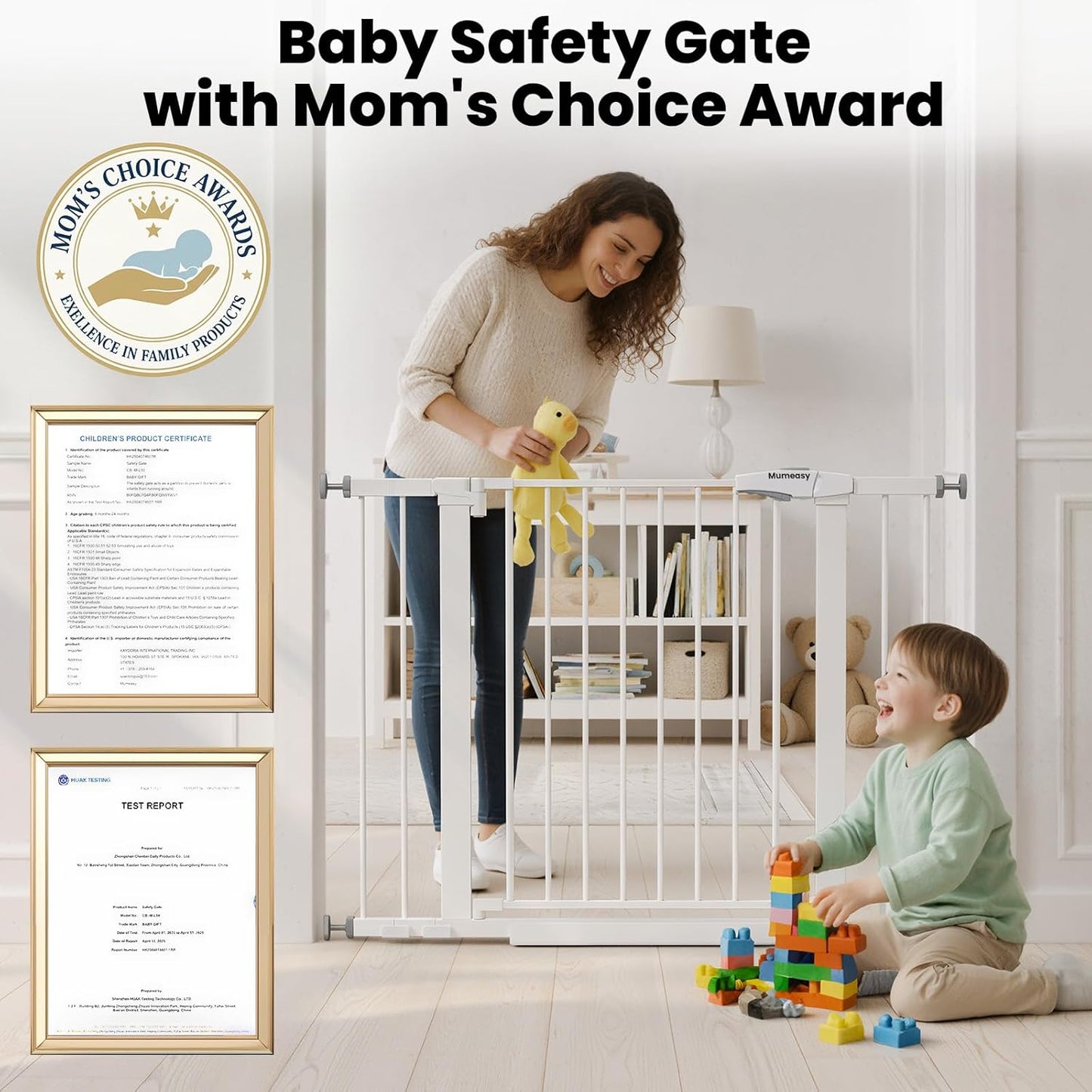 Baby Gate for Stairs, 29.7-40.6" Auto Close Dog Gate Indoor for Doorways, Dual-Lock Design, Adjustable Pet Gate No Drilling with Walk Thru Door for Hallways, Stroller Friendly, Black
