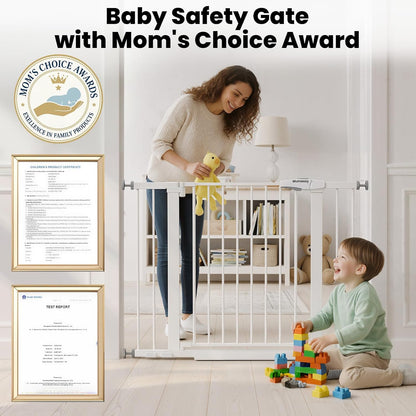 Baby Gate for Stairs, 29.7-40.6" Auto Close Dog Gate Indoor for Doorways, Dual-Lock Design, Adjustable Pet Gate No Drilling with Walk Thru Door for Hallways, Stroller Friendly, Black