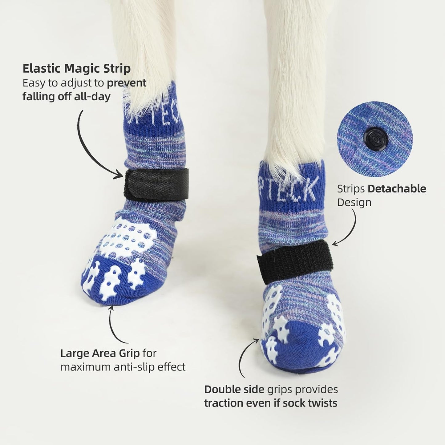 PUPTECK Anti-Slip Dog Socks with Double Sides Grips for Small Medium Large Dogs Hardwood Floors Prevents Licking, Dog Shoes for Hot Pavement Traction Control Paw Protector for Senior Dogs, Grey L