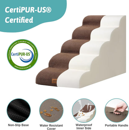 COZY KISS Extra Wide Dog Stairs with Tunnel, Foam Detachable Large Dog Step for Small Pet, Puppy or Cats, Medium Pet Ramp for High Bed, Couch, Sofa or Car, 19.7x33x22.4 inch, 5 Step, Beige