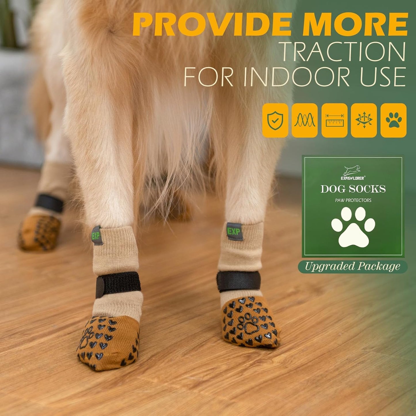 EXPAWLORER Anti Slip Dog Socks to Prevent Licking Paws, Dog Shoes for Hot Pavement Walk, Dog Booties for Hardwood Floors, Dog Boots & Paw Protectors with Grippers for Small Medium Large Senior Dogs M