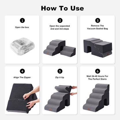 ZOMISIA Dog Ramp for Large Dogs - 24"H 5-Step Pet Stairs for High Beds with Tunnel, 2-in-1 Design with Zippers, Suitable for Indoor Cat Ladders with Non-Slip Bottom, Beige