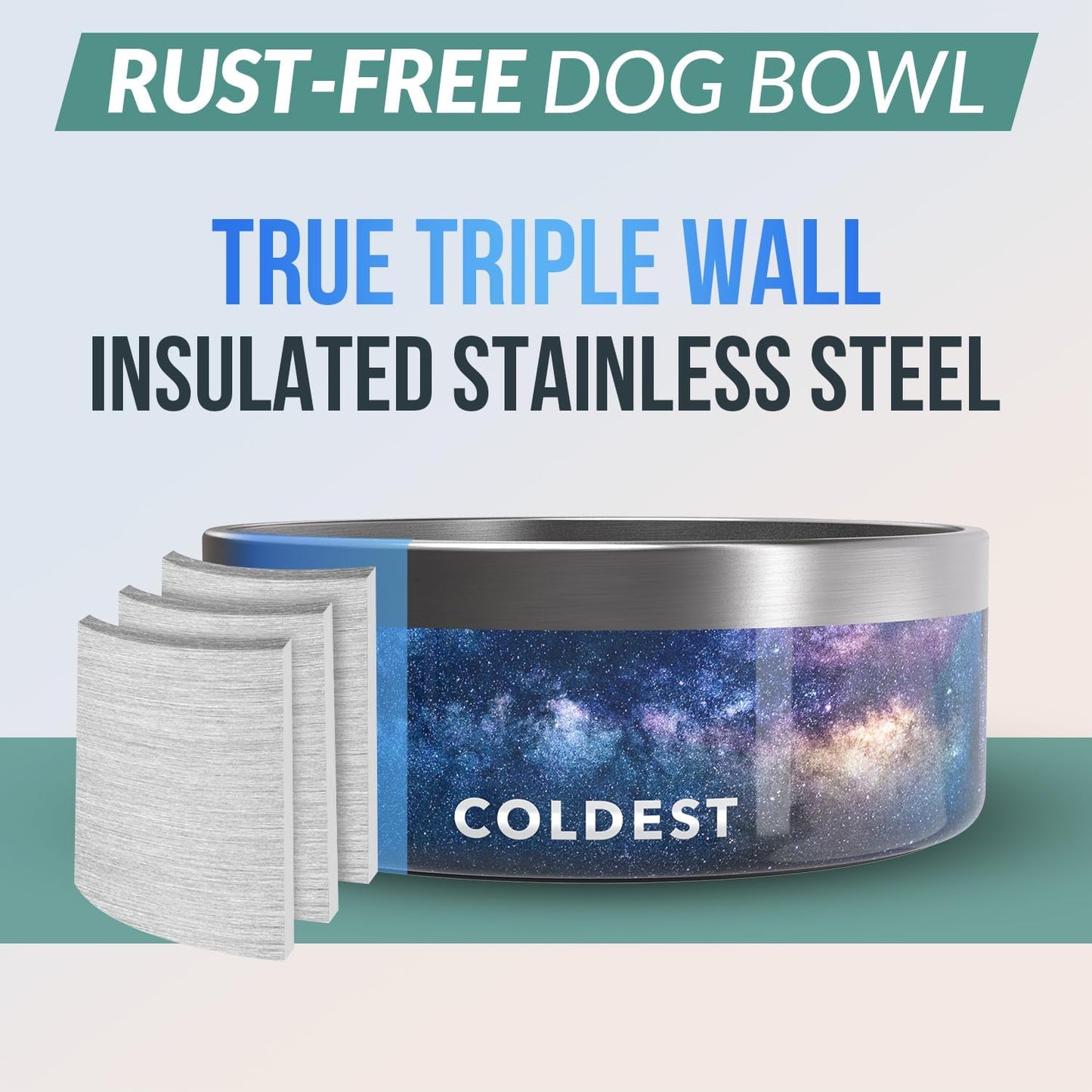 Coldest Dog Bowl - Anti Rust Metal, Non Slip, 3 Layers Insulated Stainless Steel Dog Bowls - Spill Proof & Heavy Duty - Water Bowl for Dogs, Cats & Pets, Dish Washer Safe (21 oz, Stealth Black)