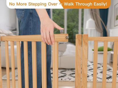 Wooden Dog Gate Indoor, 23" H Freestanding Dog Gates with Door, No-Painted Foldable Puppy Fence, Doggy Barrier for Doorway, Stairs- 4 Panels