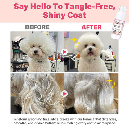 Dog Detangler & Dematting Spray - Leave-in Conditioner, Classic Powdery Scent | Infused with Coconut Oil, Jojoba Oil, and Squalane for Easy, Tangle-Free Grooming - 3.38 fl. oz