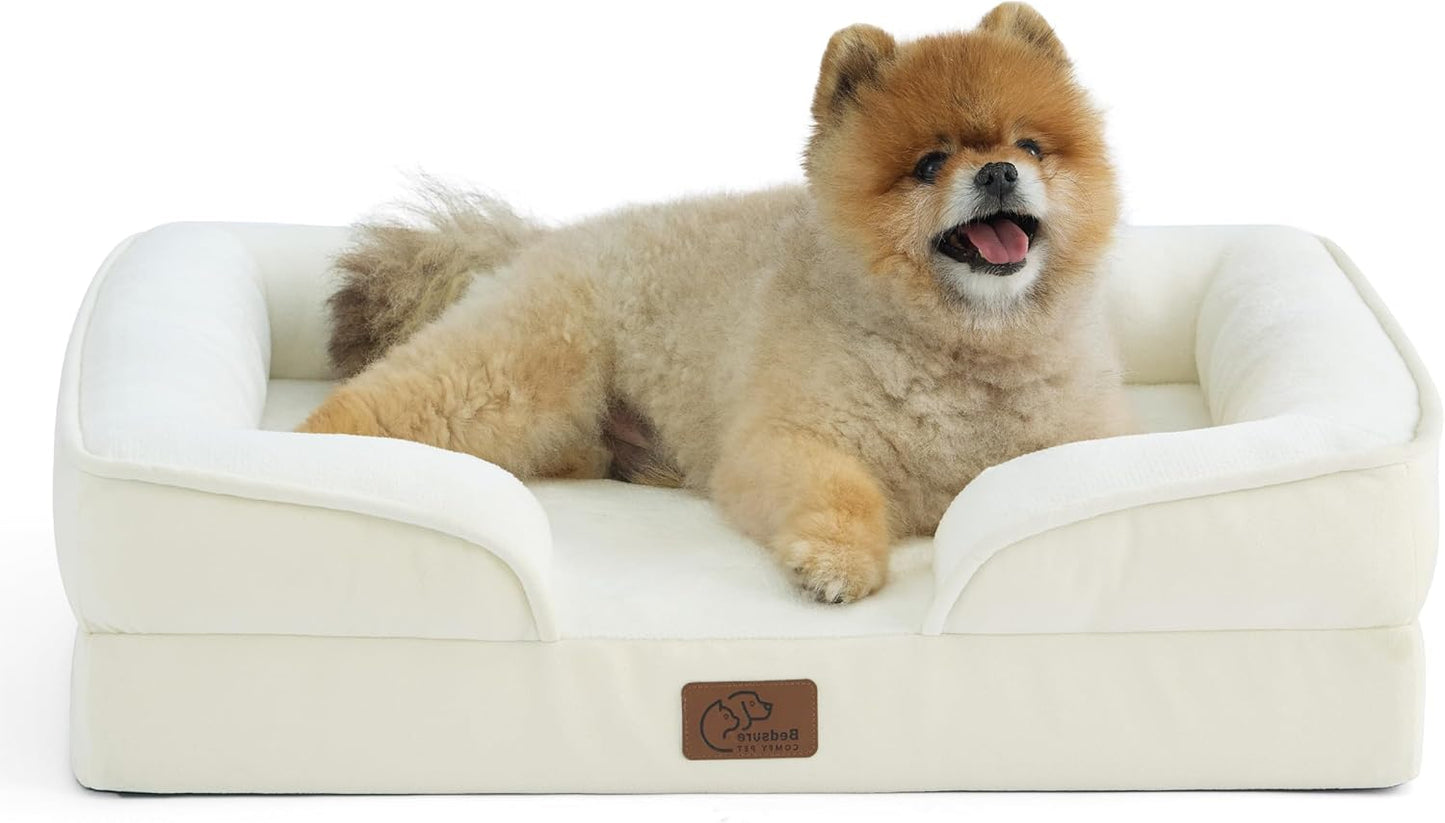 Bedsure Orthopedic Dog Bed Medium Size Dogs - Washable Small Medium Dog Cat Bed Waterproof, Comfort Cats Couch Sofa with Washable Removable Cover, Pets Bed with Nonskid Bottom, Grey, 28"
