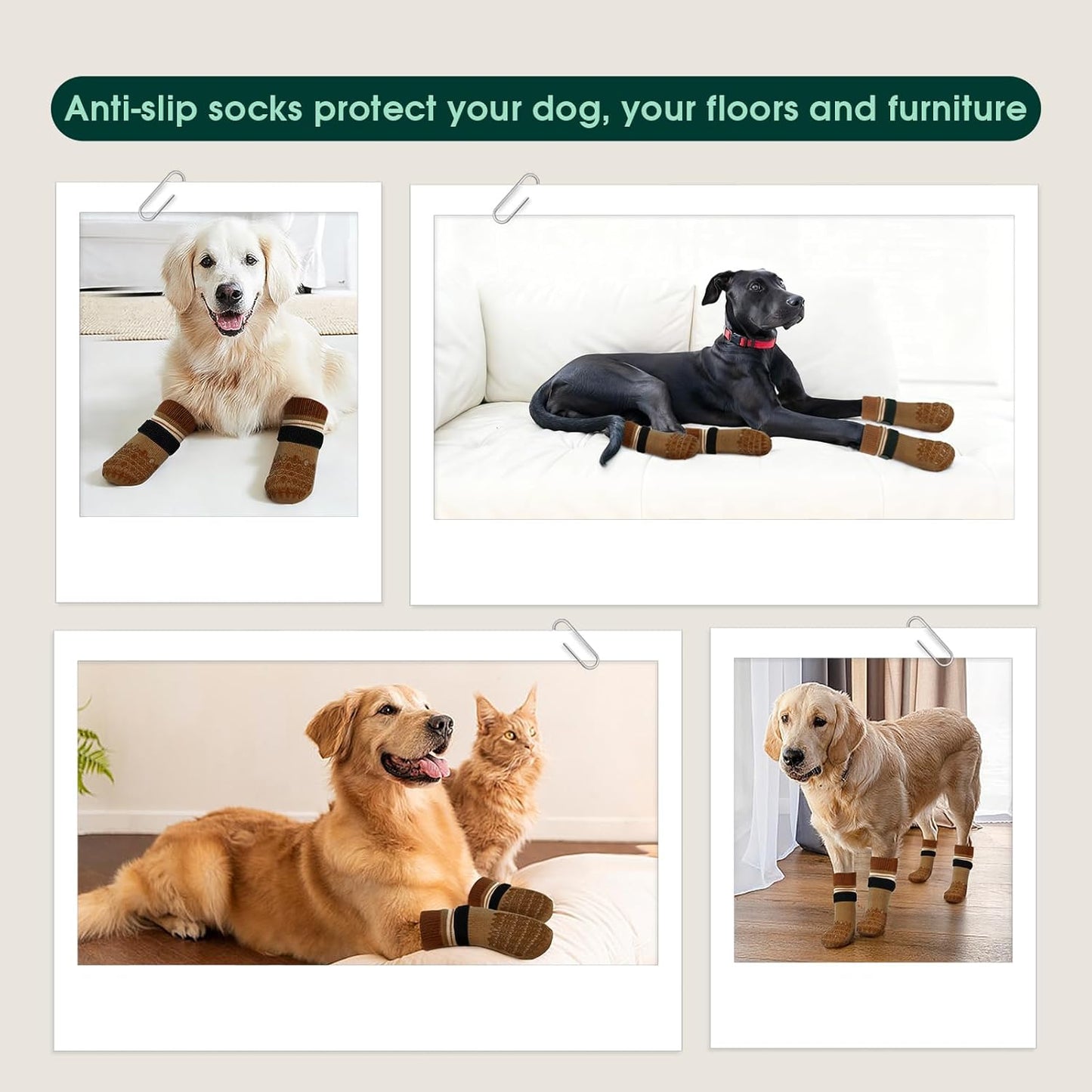 Kuoser Non Slip Dog Socks for Hardwood Floors, 4Pack Anti-Slip Dog Grippy Socks to Prevent Licking Paws, Dogs Booties Paw Protectors with Double-Sided Traction for Small Medium Large Senior Dogs, XS