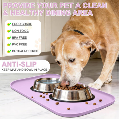 Small Silicone Pet Food Mat with Raised Edge for Food and Water Bowl, Square Dog Feeding Mats, Cat Food Trays for Floor Waterproof, Rubber Tray for Dogs and Cats, 12 x 12 x 0.7 Light Olive Green