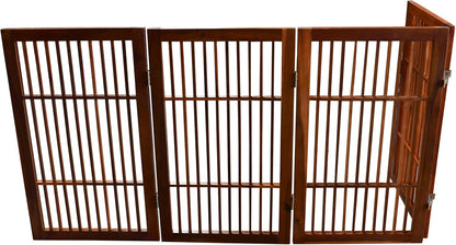 Urnporium Freestanding Wooden Dog Gate for Doorways – Foldable Acacia Wood Pet Gate, No Drill Portable Indoor/Outdoor Puppy Fence Barrier (White Pet Gate, 3 Panel 24" Tall)