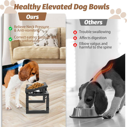 Dog Bowls Elevated, 4 Height (9.6" to15) & Angle (0-20°) Adjustable Raised Dog Bowl Stand, Elevated Dogs Bowl for Medium to Large Sized, Bamboo Feeding Station with 2X 10cups Stainless Steel Dishes