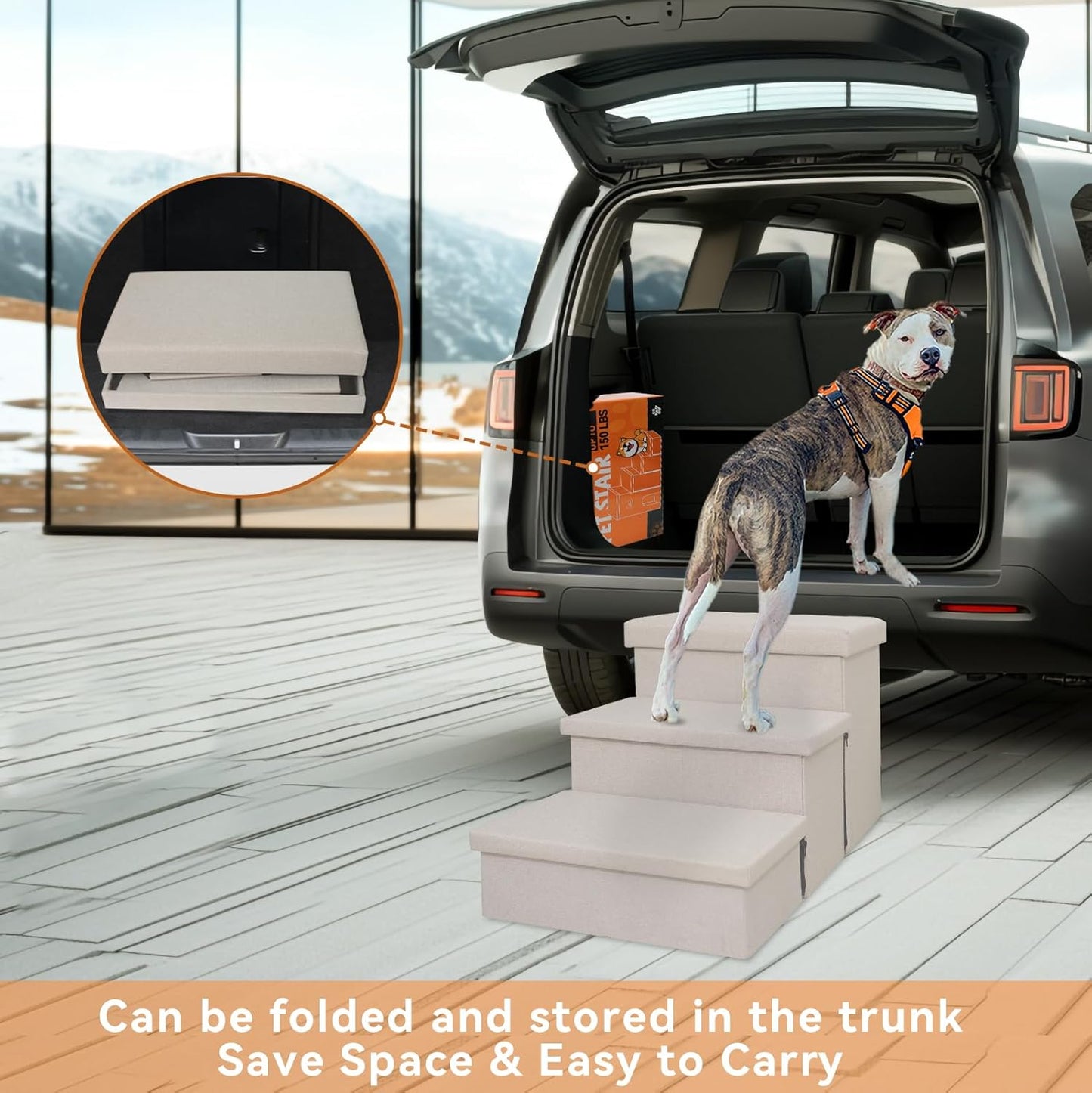 Zerbuger Wider Dog Ramp for High Bed with Storage 18" H, Foldable Dog Stairs for Small Medium Large Older Senior Animal, Sturdy Dog Step for Climbing Bed or Couch, Arthritis-Friendly (Gray, No Condo)