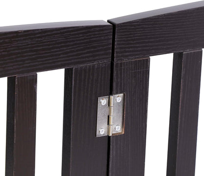 Freestanding Dog Door Indoor Folding Puppy Gate for Doorways Stairs 4-Panel Wood Pet Safe Barrier Fence for Hallways, Gray