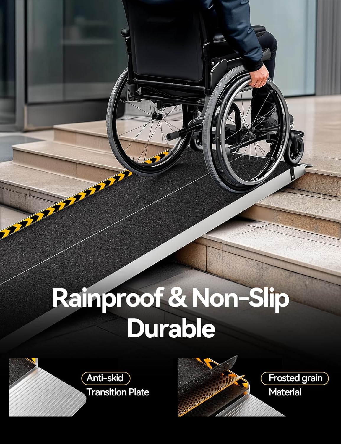 FACHNUO 2 Feet Portable Wheelchair Ramp, Non-Skid Aluminum Handicap Ramps with Handle, Folding Threshold Wheel Chair Ramp for Home Steps, Stairs, Entry, Doorways, Applicable Height 2-6 inches