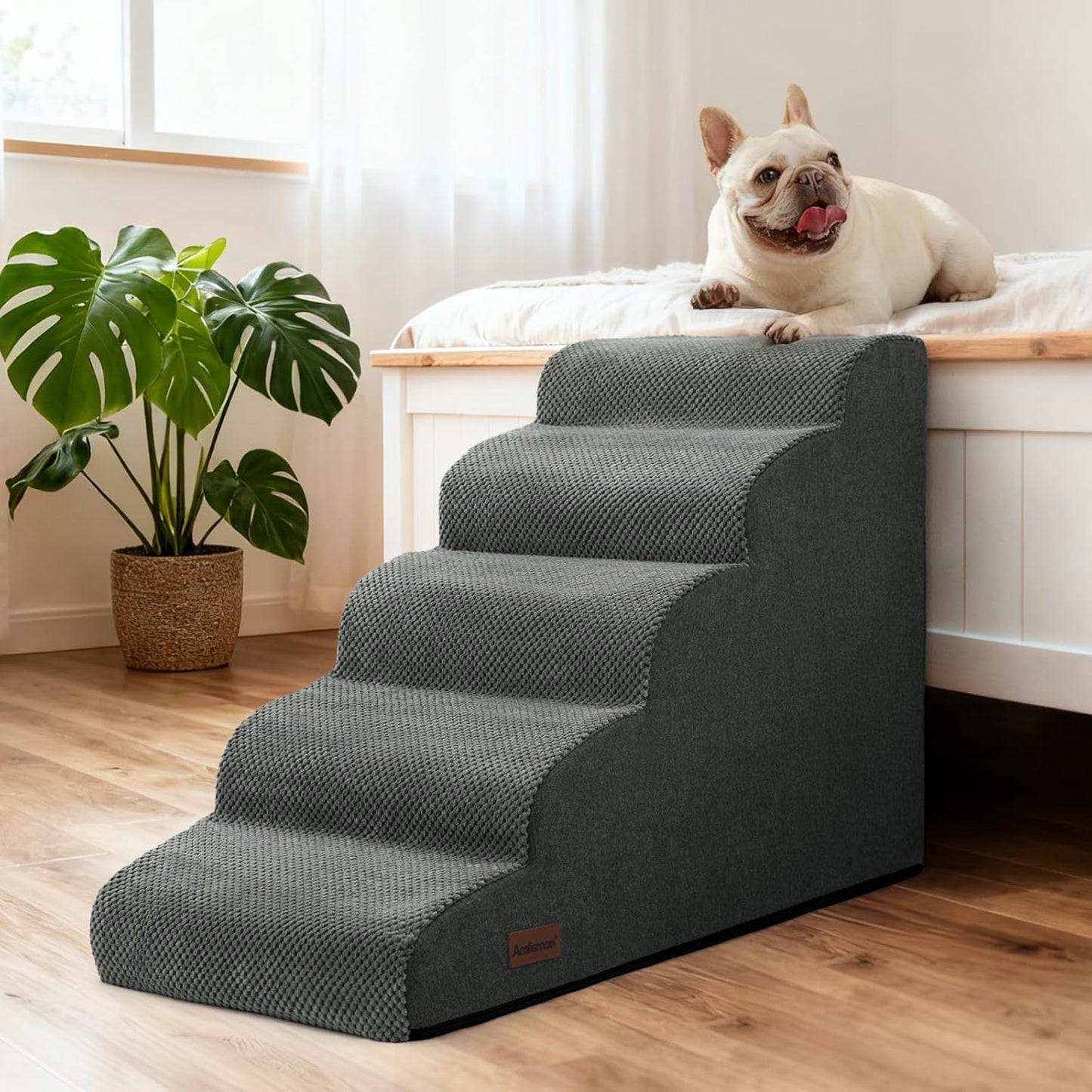 Aodisman Dog Ramp and Stairs for Small Dogs & Cats,3-Step Pet Stairs for Couch Sofa and Chair,Indoor Anti-Slip Dog Stairs for Old Cats and Puppy,Beige