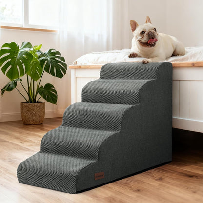 Aodisman Dog Ramp and Stairs for Small Dogs & Cats,3-Step Pet Stairs for Couch Sofa and Chair,Indoor Anti-Slip Dog Stairs for Old Cats and Puppy,Beige