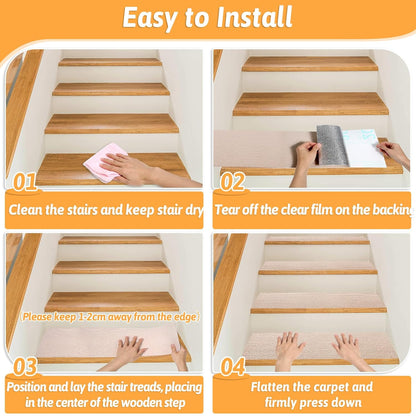18 Pack Non-Slip Stair Treads for Wooden Steps Indoor, 8" X 30" Peel and Stick Carpet Stair Treads for Wooden Steps, Reusable Self-Adhesive Stair Runners for Wooden Steps for Kids, Elders & Pets