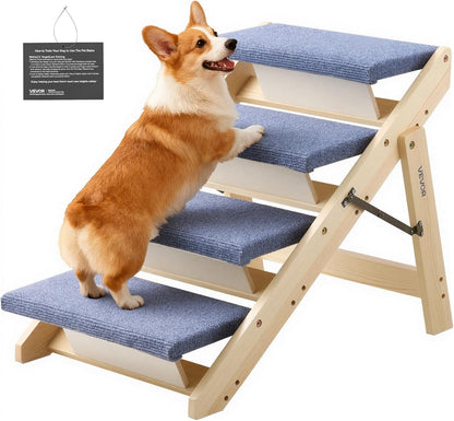VEVOR Wood Pet Stairs, 2-Step Dog Stairs for Beds, Sofa & Cars, 110lbs Load Capacity, Floded Flat Design, Stable & Sturdy Cat & Dog Step Ladder for Small Medium Large Older Pet Puppy Essentials