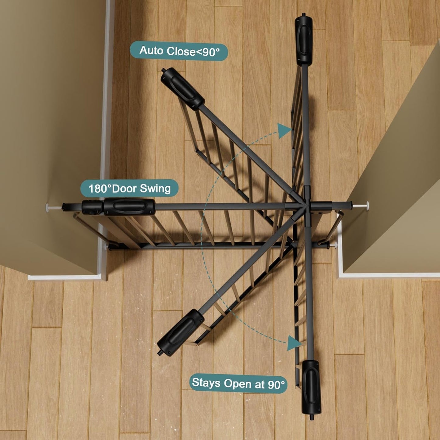 Extra Wide Baby Gate Tension Indoor Safety Gates Black Metal Large Pressure Mounted Pet Gate Walk Through Long Safety Dog Gate for The House Doorways Stairs (62.2"-66.93"/158-170CM, Black)