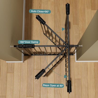 Extra Wide Baby Gate Tension Indoor Safety Gates Black Metal Large Pressure Mounted Pet Gate Walk Through Long Safety Dog Gate for The House Doorways Stairs (62.2"-66.93"/158-170CM, Black)
