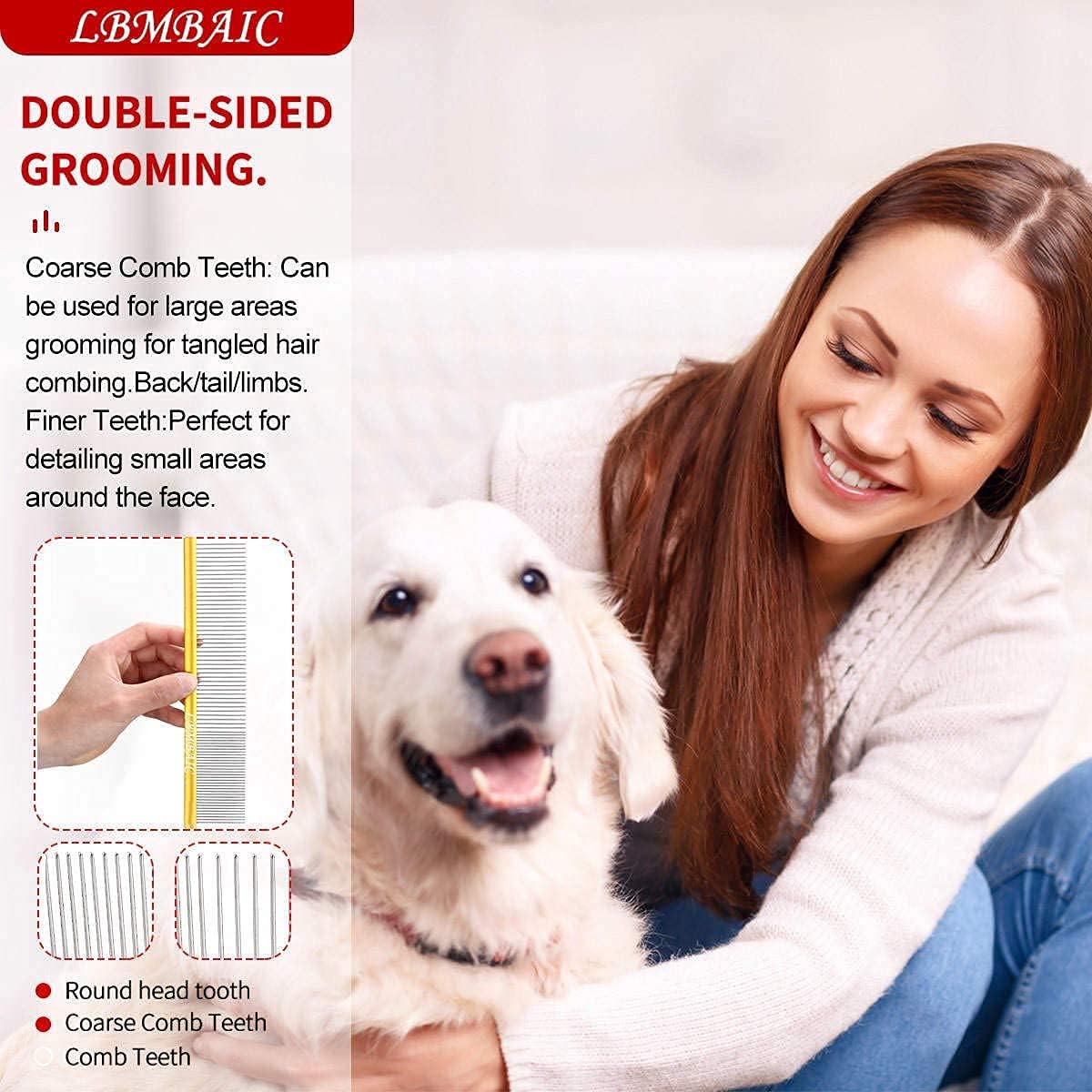 Metal Dog Grooming Comb for Shedding Tangles,Knots,Mats.Dog Combs With Long Wide Tooth for Long Thick Curly Hair Metal Pet Comb for Poodles and Goldendoodles Dematting.7.5INCHES.(Blue)