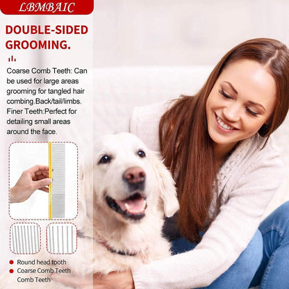 Metal Dog Grooming Comb for Shedding Tangles,Knots,Mats.Dog Combs With Long Wide Tooth for Long Thick Curly Hair Metal Pet Comb for Poodles and Goldendoodles Dematting.7.5INCHES.(Blue)