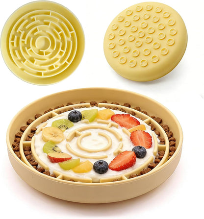Silicone Slow Feeder Bowl, with Non-Slip Suction Cups, Anti-Choking, Puppy Puzzle Bowl, Slows Down Eating Speed, Relieves Anxiety, Suitable for S&M Sized Dogs and Cats(Green
