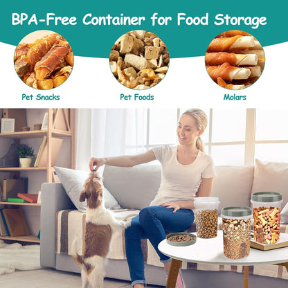 3 Pack Dog Treat Container - Airtight Dog Treat Holder with Lid - Reusable Cat Treat Container - Cute Cat Treat Cookie Container Set - Plastic Pet Dog Cat Food Storage Container