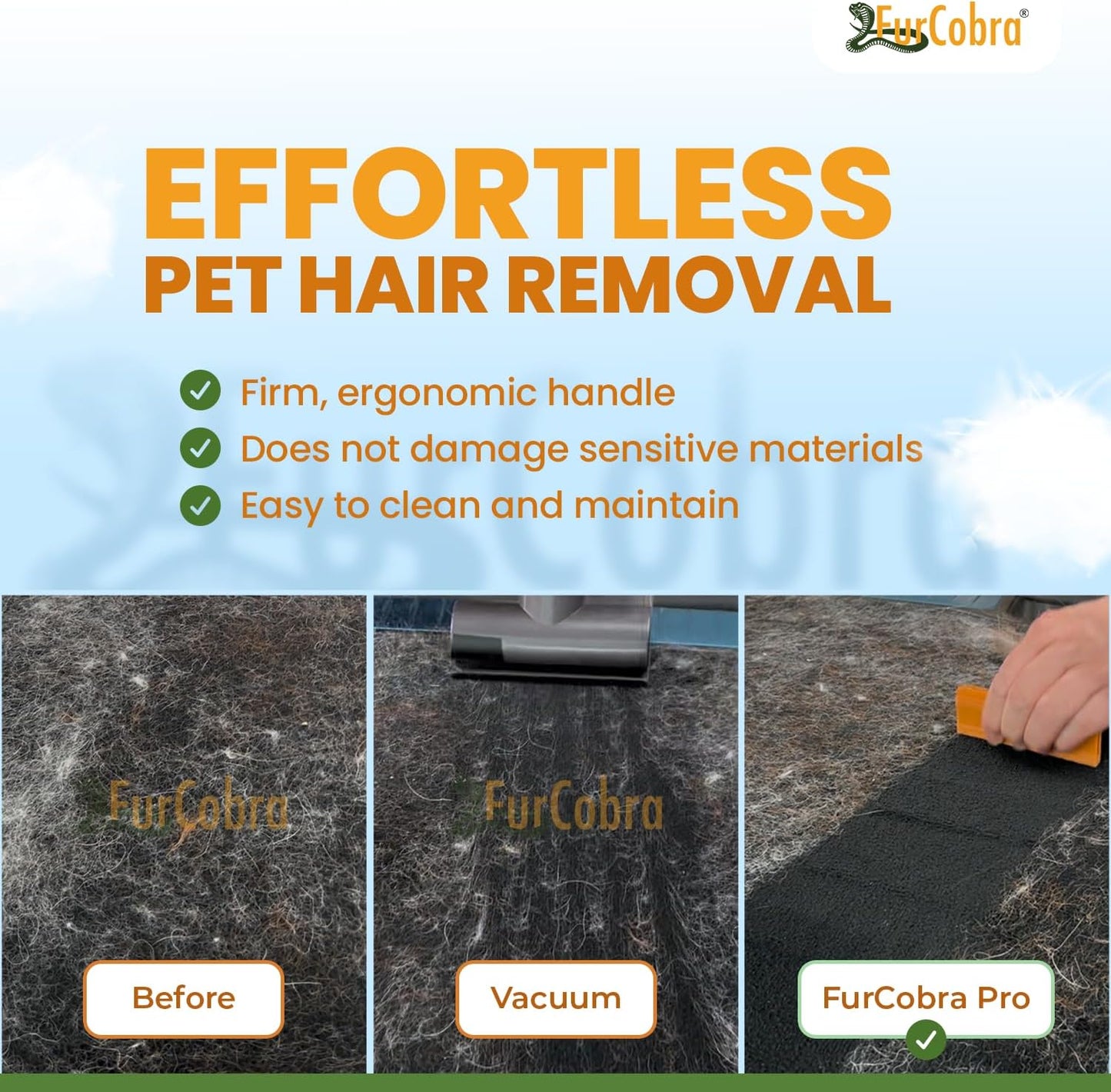 Pro Pet Hair Remover 4.3” – Dog & Cat Hair Remover for Car, Couch, Carpet, Bed & Furniture – Reusable Dual-Blade Pet Hair Scraper for Auto Detailing, Home & Upholstery