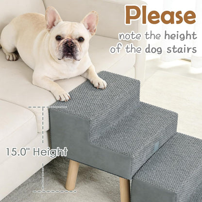 Dog Stairs for Small Dogs and Cats, 4-Step Dog Ramp for Couch and Bed, Foldable 2-in-1 Wooden Pet Steps for Puppy, Split Ottoman Design, Beige