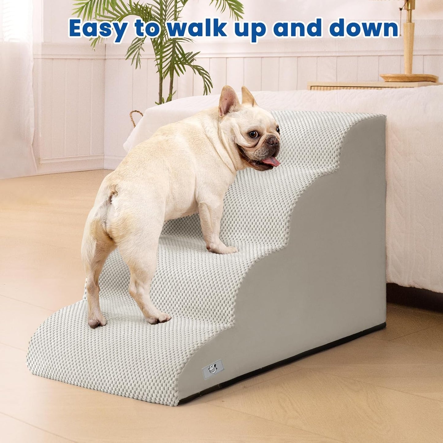 Airpanda Dog Stairs for Small Dogs and Cats – 3 Step Pet Ramp for Couch & Sofa, Non-Slip Dog Steps for Pets, Washable Cover, High-Density Support Foam for Easy Climbing,Beige